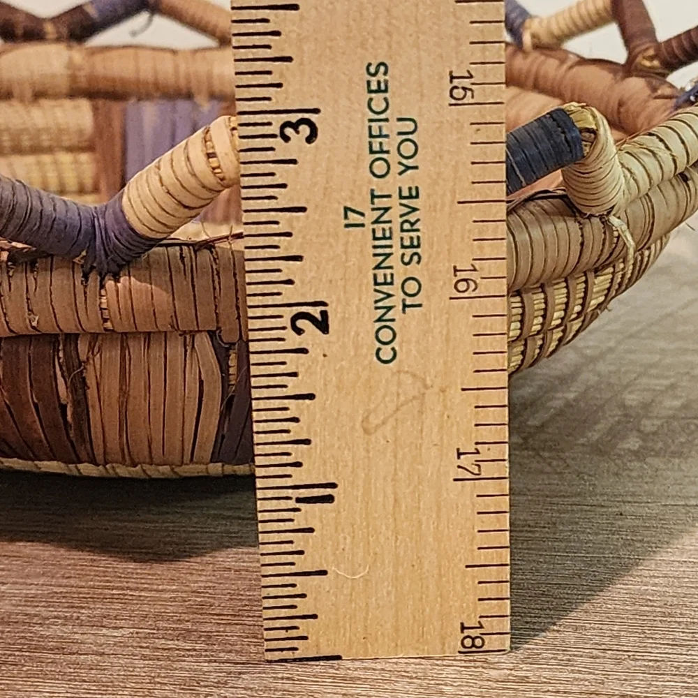 Vintage Native American Hopi Style Coiled Basket Multicolor Triangle Top Accents